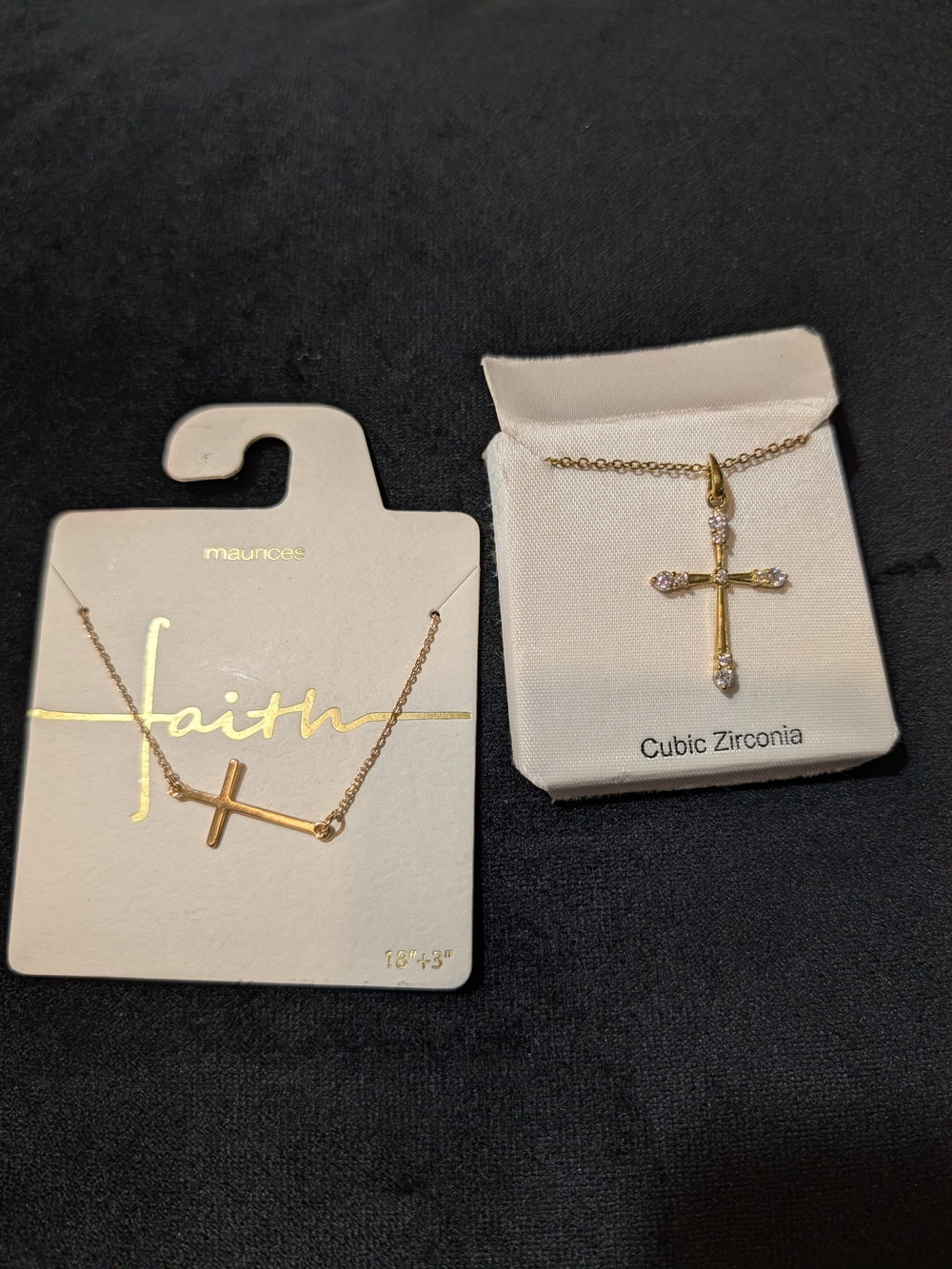 maurices Gold Tone Cross Bar & CZ Cross Pendant Necklace 2 Pcs